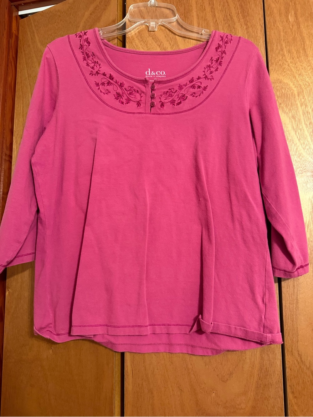 d & co Pink Embroidered Scoop Neck Long Sleeve Top